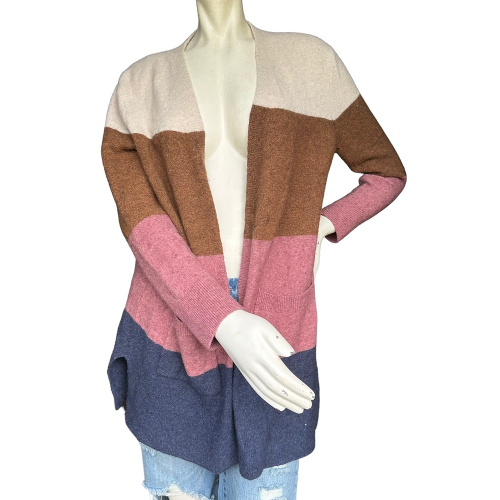 Madewell Striped Open Long Sleeve Merino Blend Cardigan Sweater Size Small